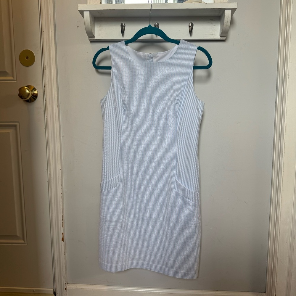 Southern Tide Seersucker dress, size 2, blue/white stripe, front pockets